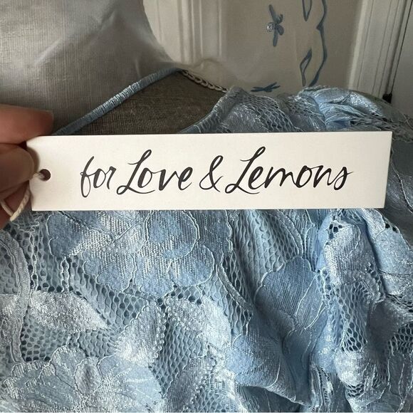 NWT For Love and Lemons Uma Blue Lace Removal Collar Crop Top Size Medium - Picture 6 of 8